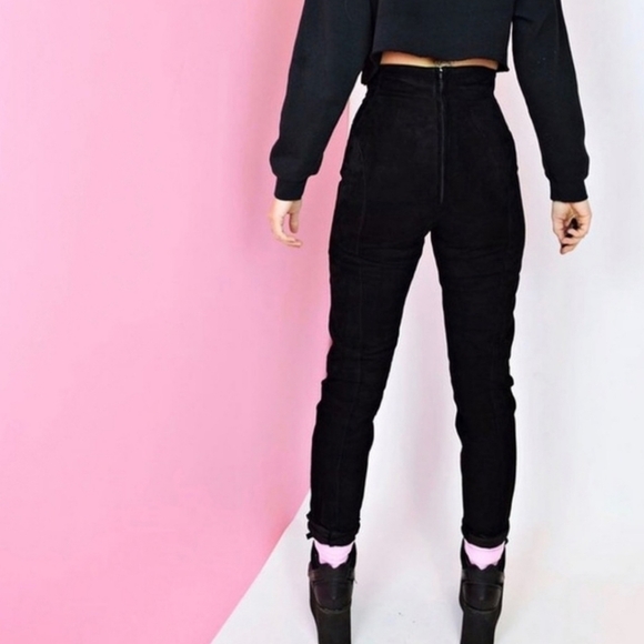Michael Hoban North Beach Vintage Black Suede/Leather High Rise Pants - Size 1/2 - Picture 2 of 12